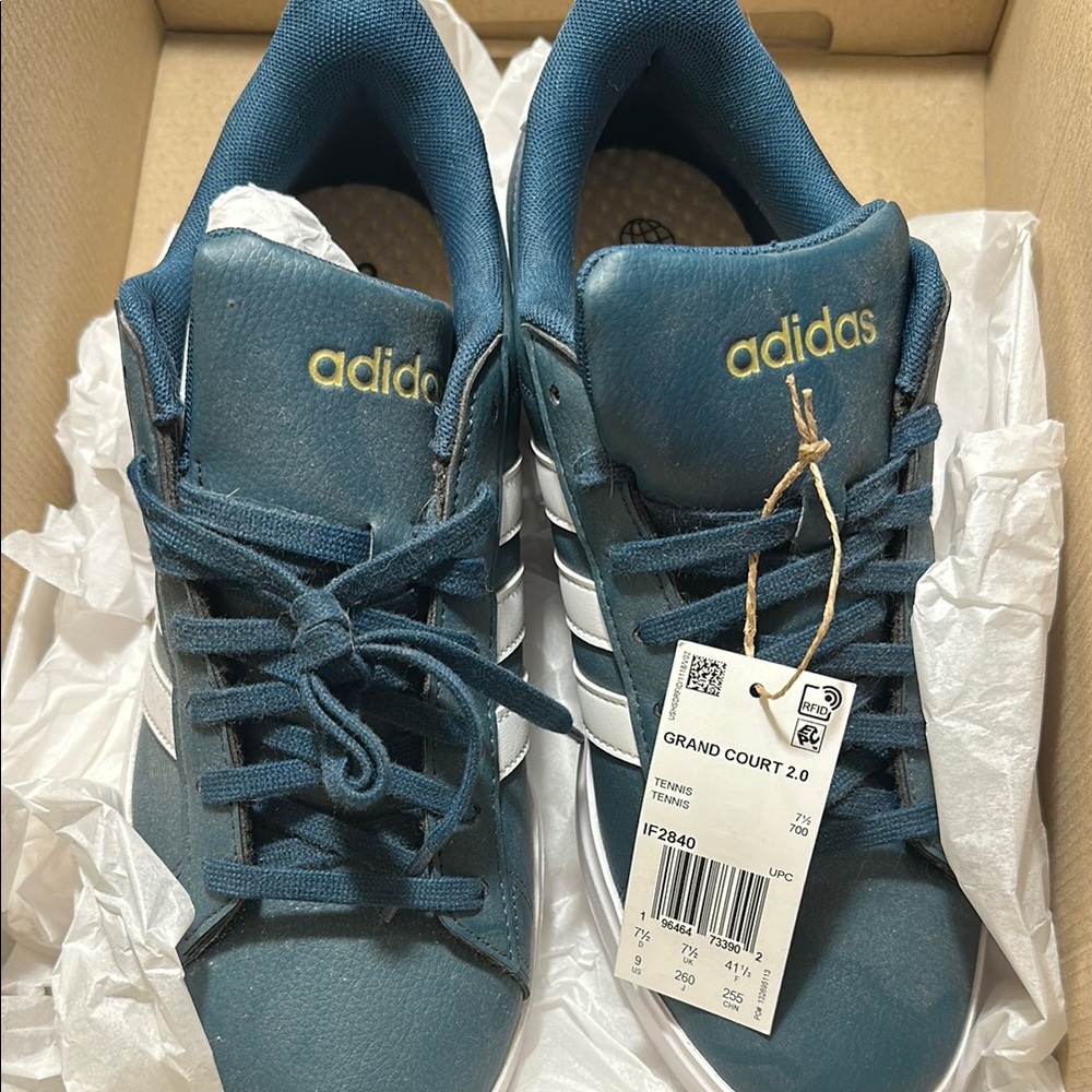 Adidas Blue and White Sneakers with Iconic Stripes